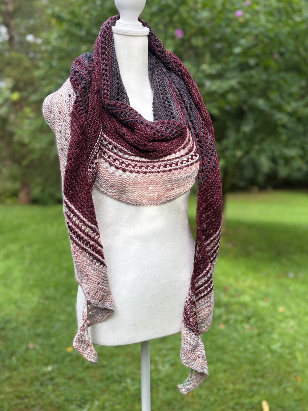 Gorgeous, One of a Kind Women’s Gray, Burgundy & Blush Ombré Hand Knit Wrap